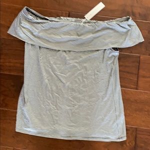 Trina Turk Black and White Striped Off-Shoulder Top